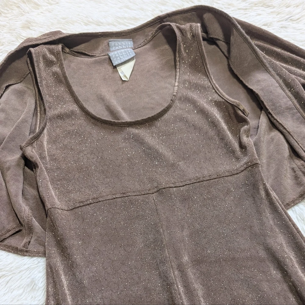 Vintage Rabbit Designs Slinky Gold Sparkly Formal Dress Cardigan Set Size 6 - Picture 3 of 17